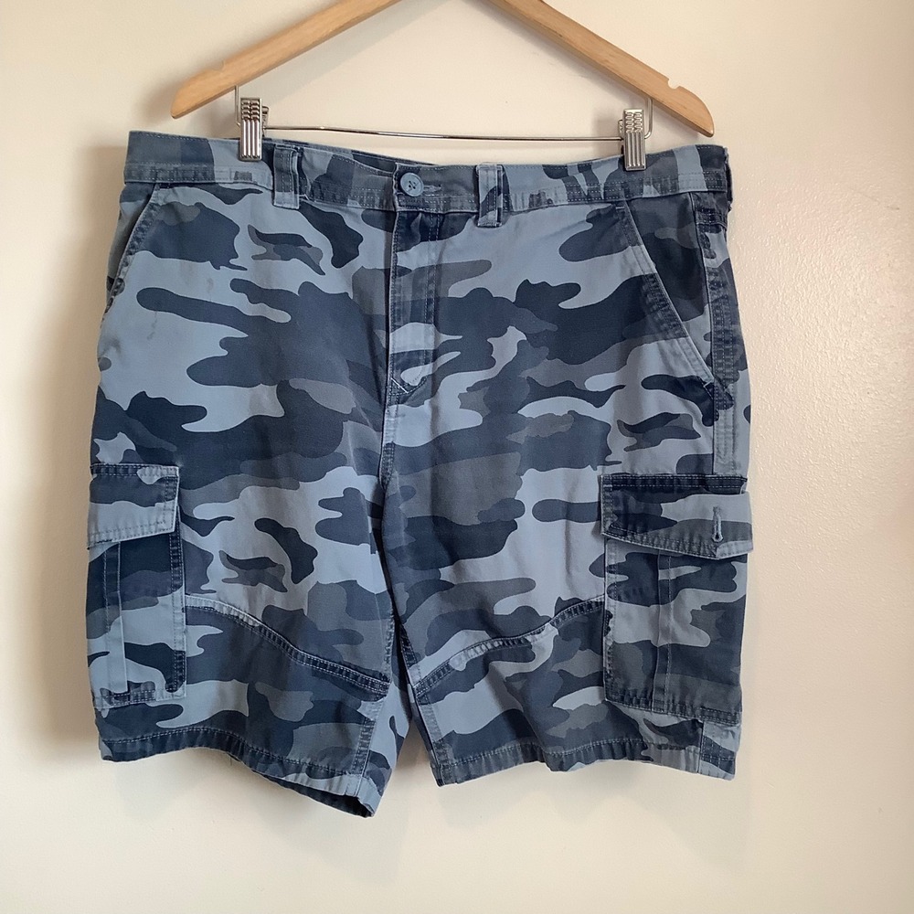 Tu Mens Blue‎ Camouflage Cargo Shorts Size 40 Cotton Utility Camo